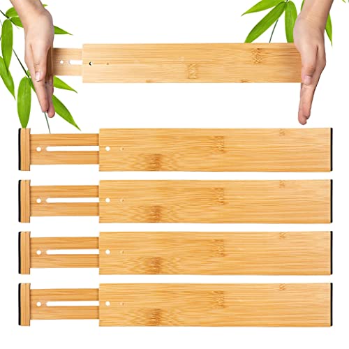 HASTHIP 4 Pack Bamboo Drawer Dividers Organizers, 17-22 inch Long Expandable Drawer Organization Separators for Kitchen, Dresser, Bathroom, Bedroom, Desk, Office Drawer (Wood) HASTHIP 4 Pack Bamboo Drawer Dividers Organizers, 17-22 inch Long Expandable Drawer Organization Separators for Kitchen, Dresser, Bathroom, Bedroom, Desk, Office Drawer (Wood)